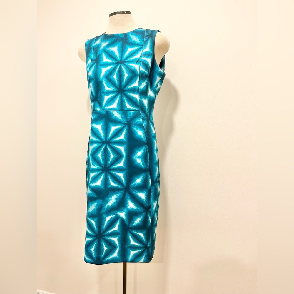 Calvin Klein Blue Geometric Midi Dress Sleeveless Tailored Stretchy size 10 - Picture 3 of 12